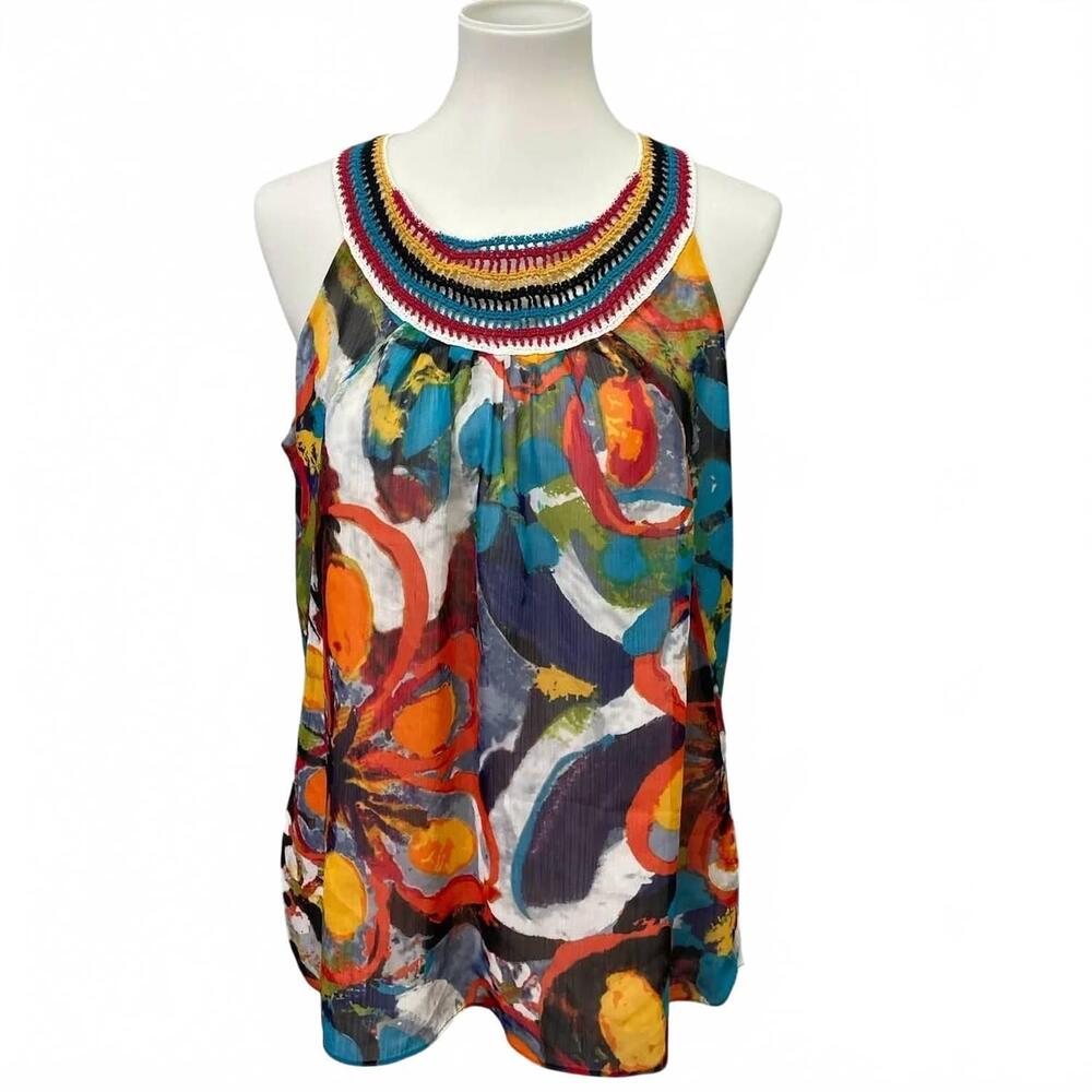 NEW NY COLLECTION women's crochet neck flowy floral tank top in daian